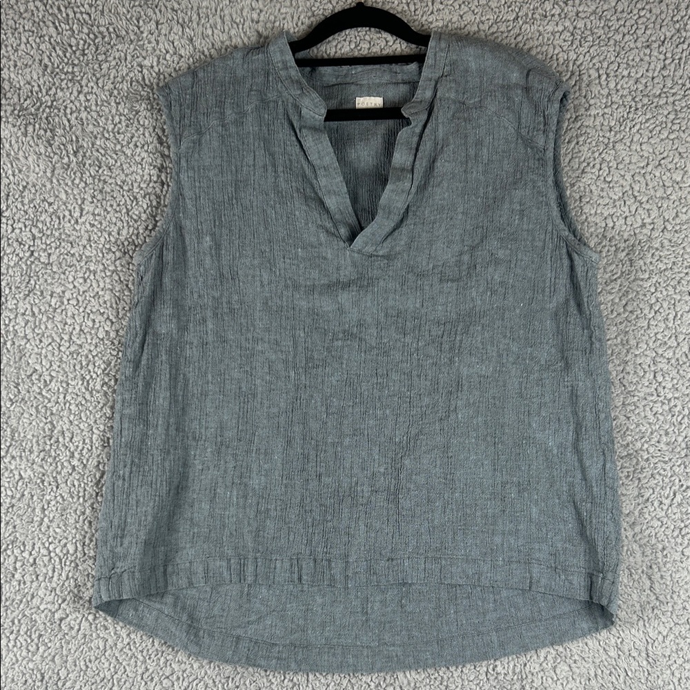 POETRY Sleeveless Crinkled Mandarin Collar Pullover Light Blue-Gray Top Size 12